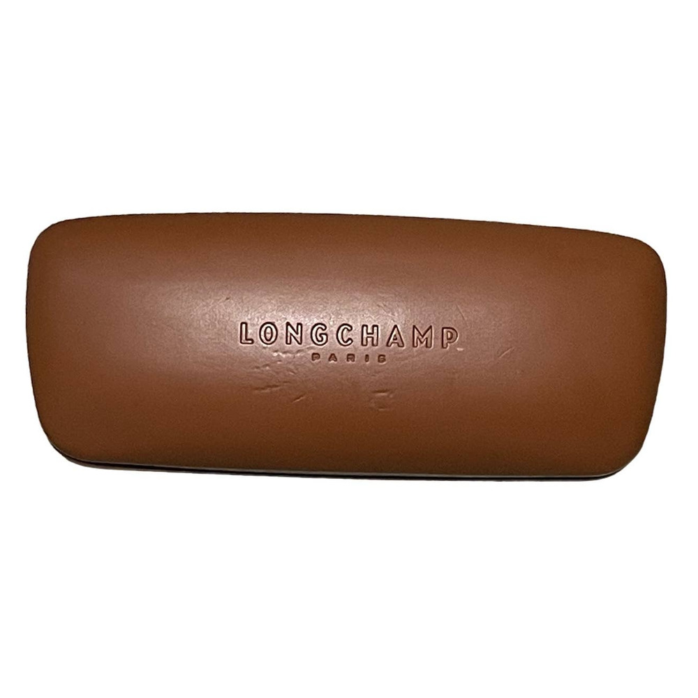 Longchamp Paris Cognac Leather Rectangular Clam‎ Shell Hard Eyeglasses Case